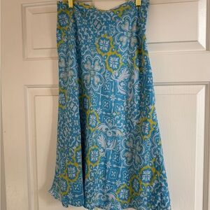 💚 Ann Taylor Blue and Yellow A-Line Skirt